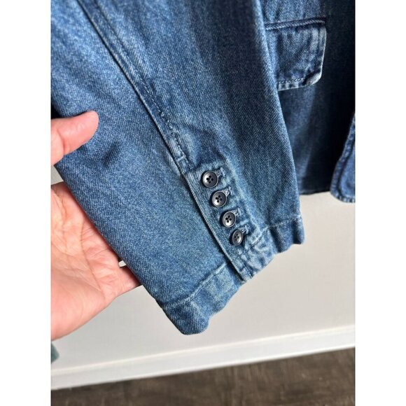 GAP Womens Long Sleeve Single Breasted Denim Blazer Jacket Blue Size L Petite - Picture 9 of 13